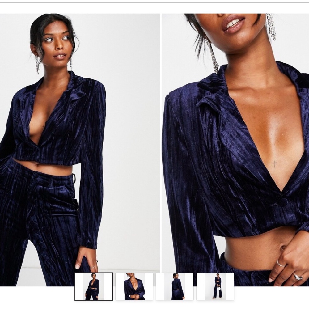 EXTRO&VERT BOXY CROPPED BLAZER IN NAVY SAPPHIRE VELVET, Sz 2US/6EU, Bolero, NWT